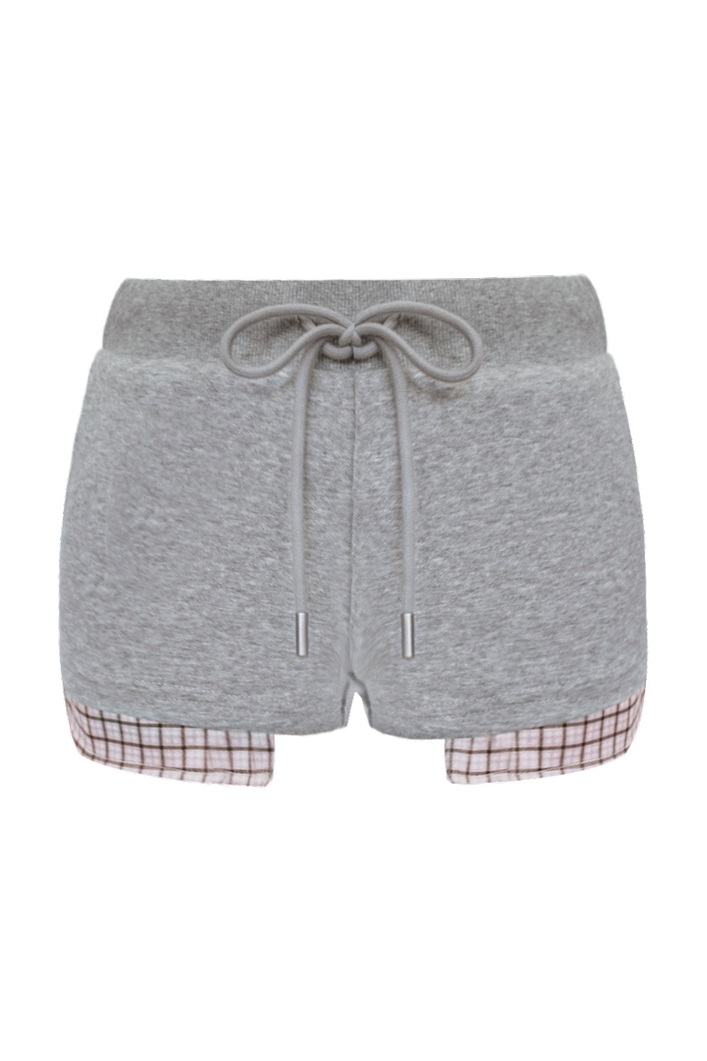 Gray Plaid Patchwork Sweatshirt and Shorts Set-Up