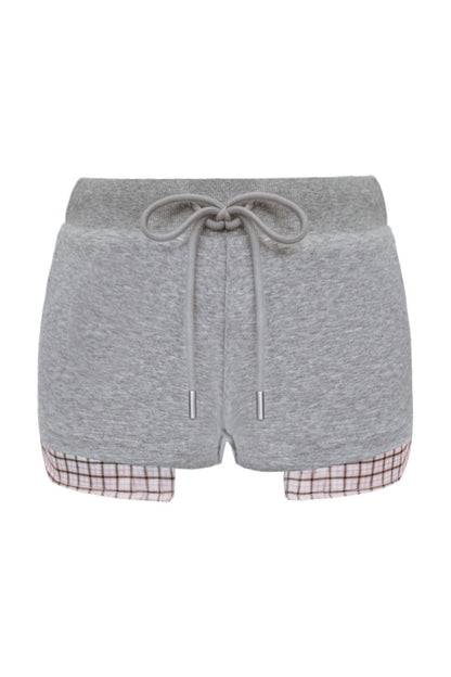 Gray Plaid Patchwork Sweatshirt and Shorts Set-Up