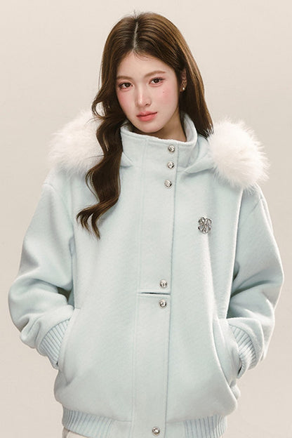 Blue Quilted Hooded Jacket