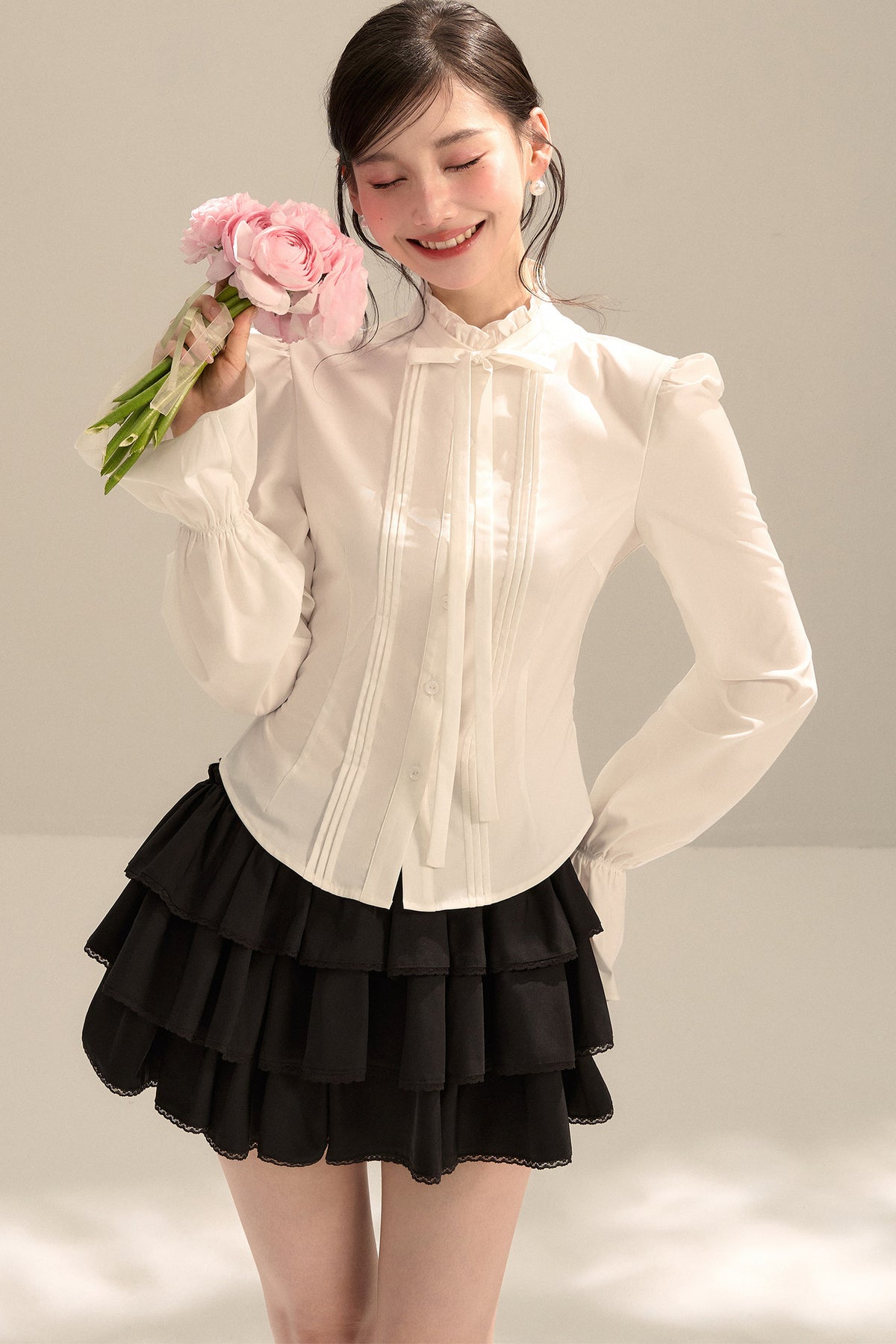 Bow Tie Puff Sleeve Shirt