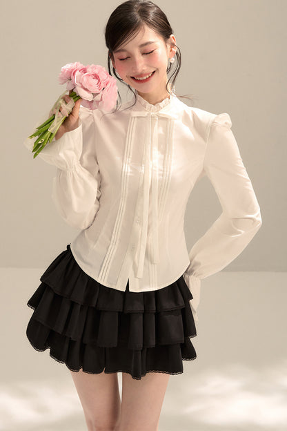 Bow Tie Puff Sleeve Shirt