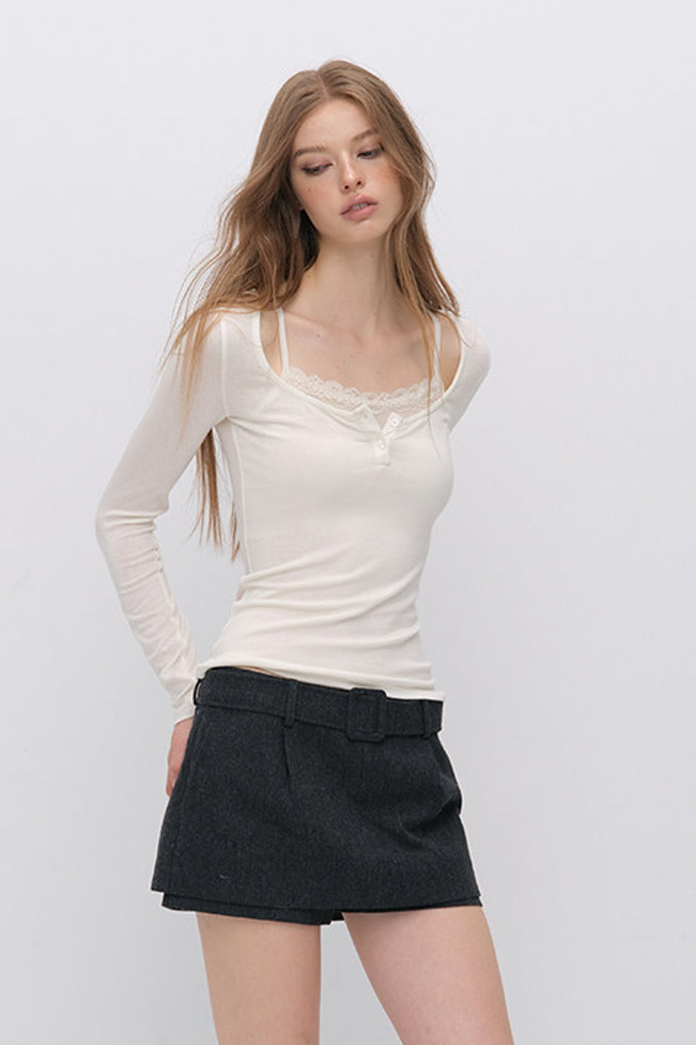 Belted Wool A-Line Skirt