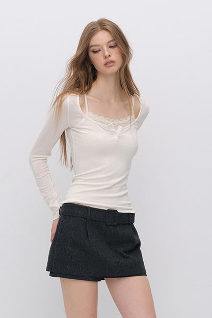 Belted Wool A-Line Skirt