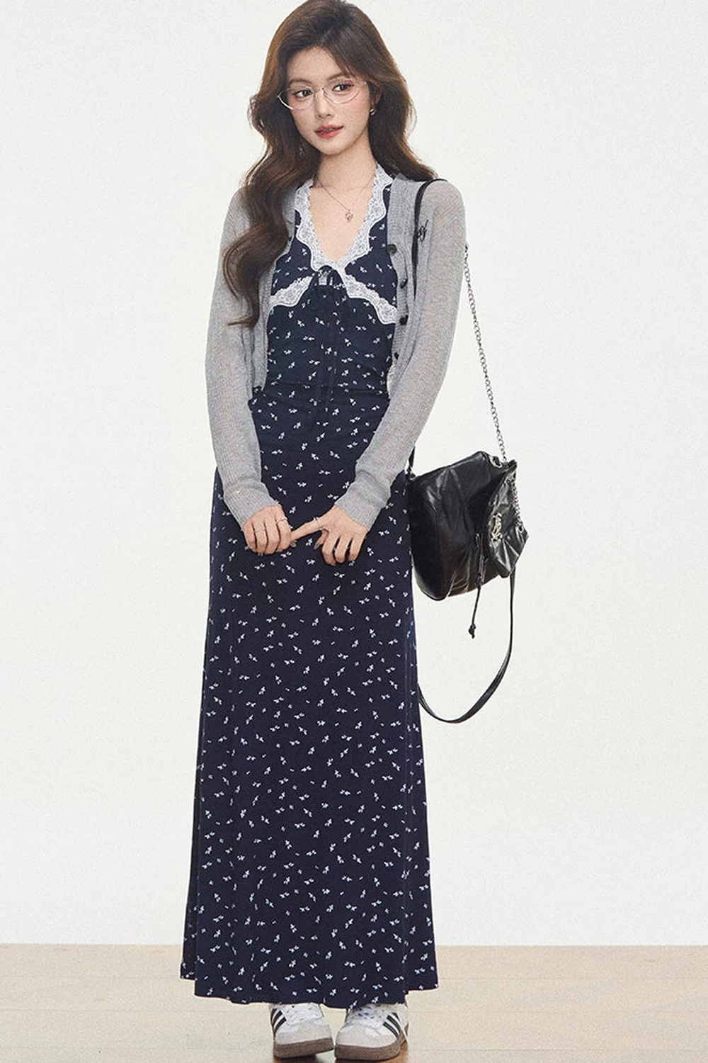 Lace Knit Dress Cardigan Set-Up