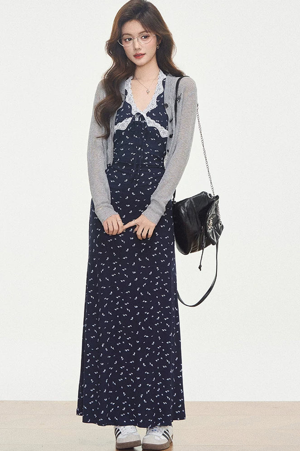 Lace Knit Dress Cardigan Set-Up