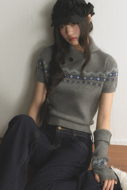 Top a maglia jacquard Fair Isle con revers