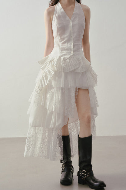 Asymmetrical Layered Lace Mesh Skirt