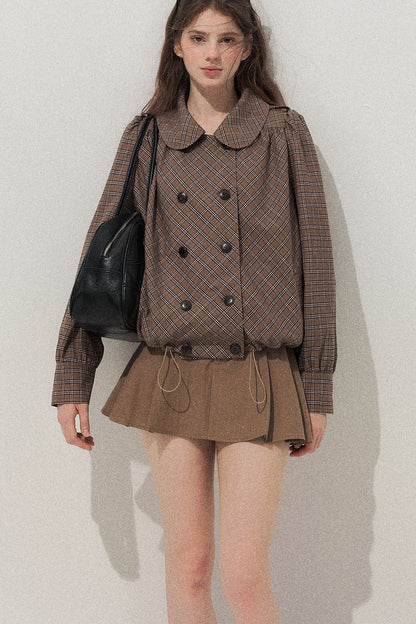 Brown Doll Collar Trench Coat and Skirt Set-Up