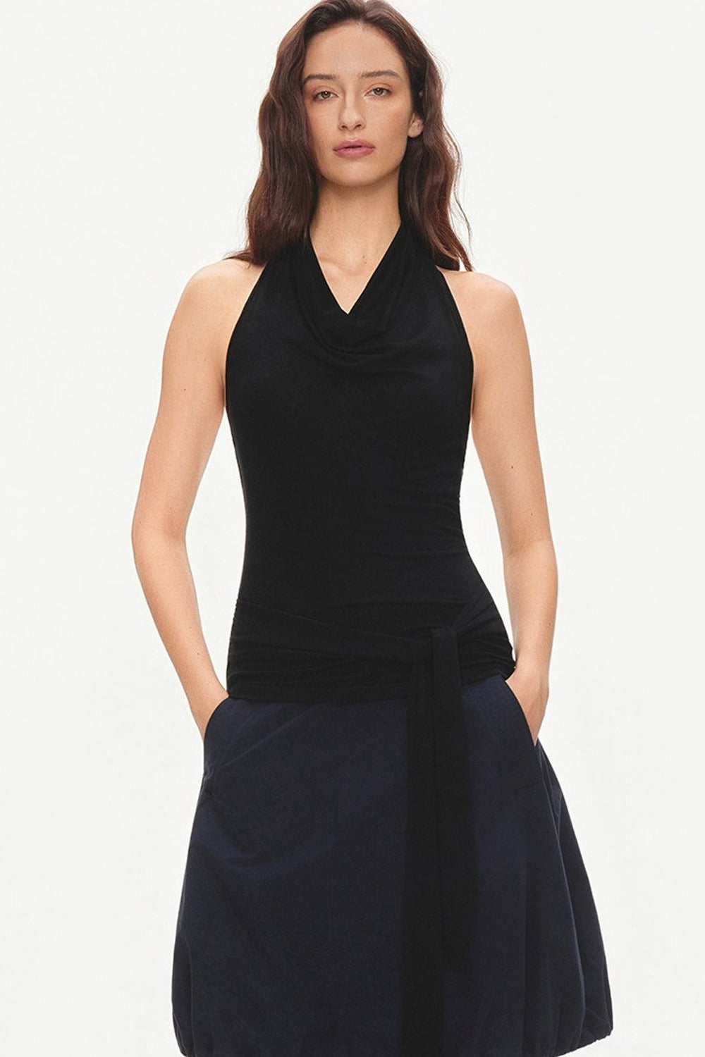 Cotton Drawstring Flower-Bud Skirt