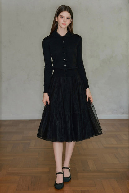 Long Sleeve Doll Collar Knitted Top