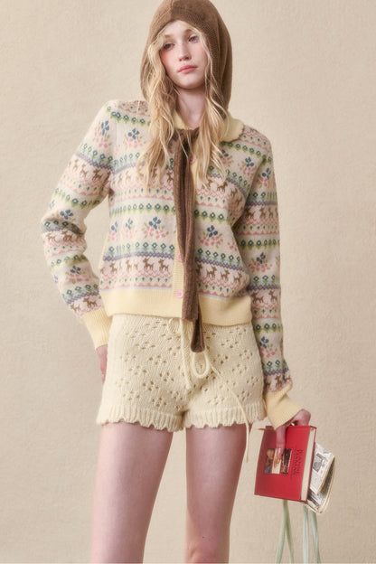 Reindeer Fair Isle Doll Collar Short Cardigan