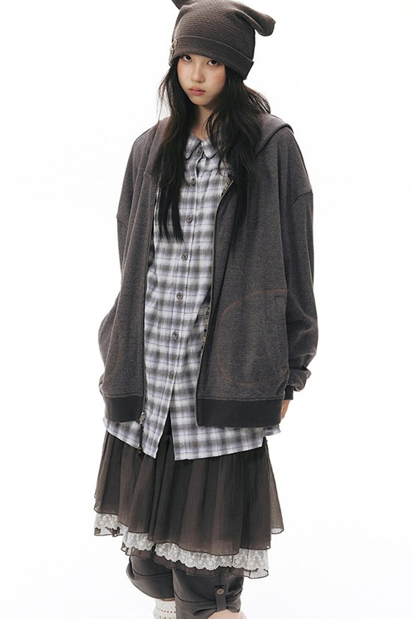 Reversible Striped Hooded Knit Cardigan