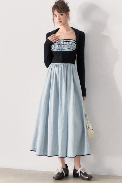 Slim Knit Cardigan and Ruffle Dress Set