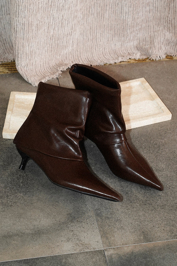 Pointed Toe Soft Leather Slouch Boots