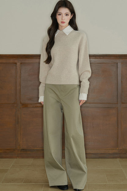 Pantalon taille basse à jambes larges