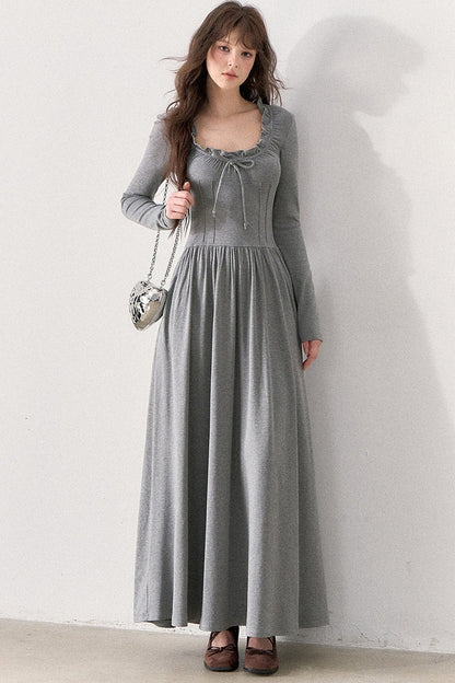 Grey Ruffled Knit Dress