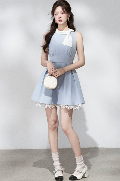 Blue Lace Halter Dress