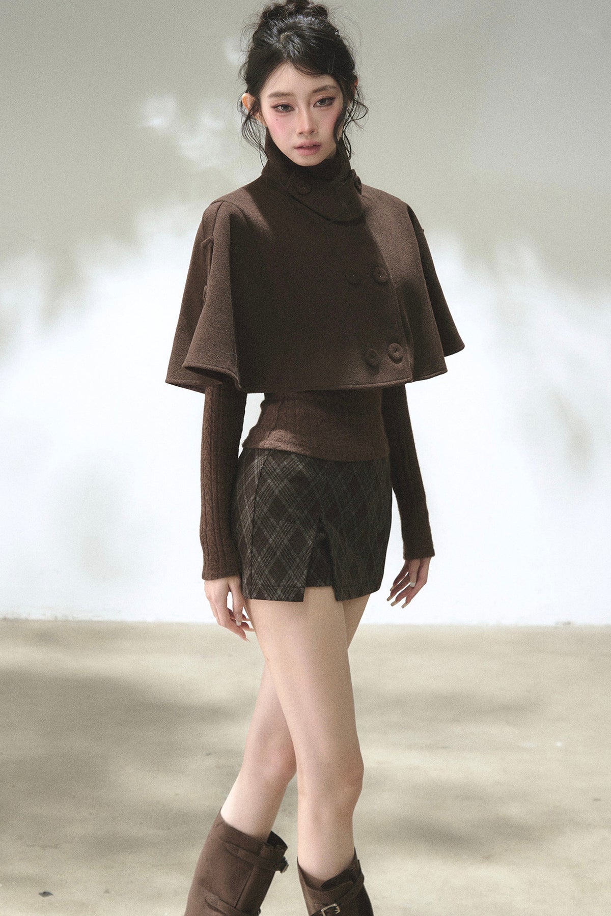 Double-Breasted Wool Blend Cape