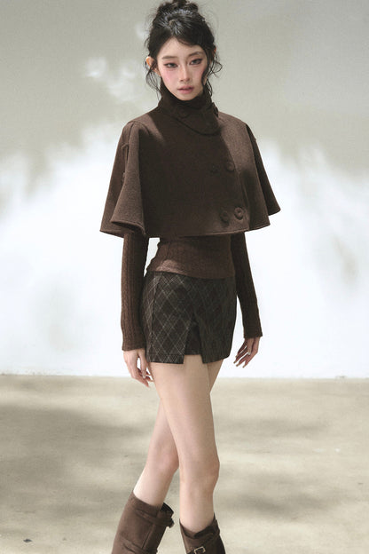 Double-Breasted Wool Blend Cape