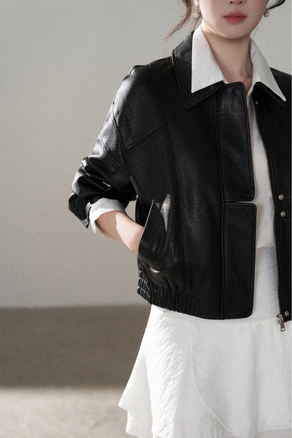 Giacca corta in pelle PU con revers