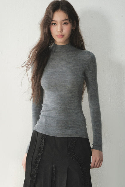 100% Wool Half-Turtleneck Knit Top