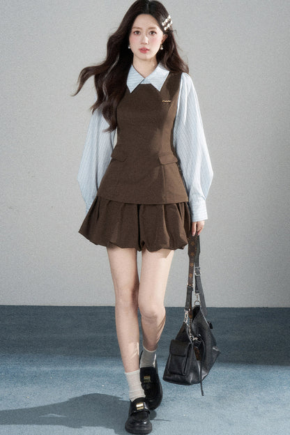 Preppy Layered-Look Striped Shirt Dress