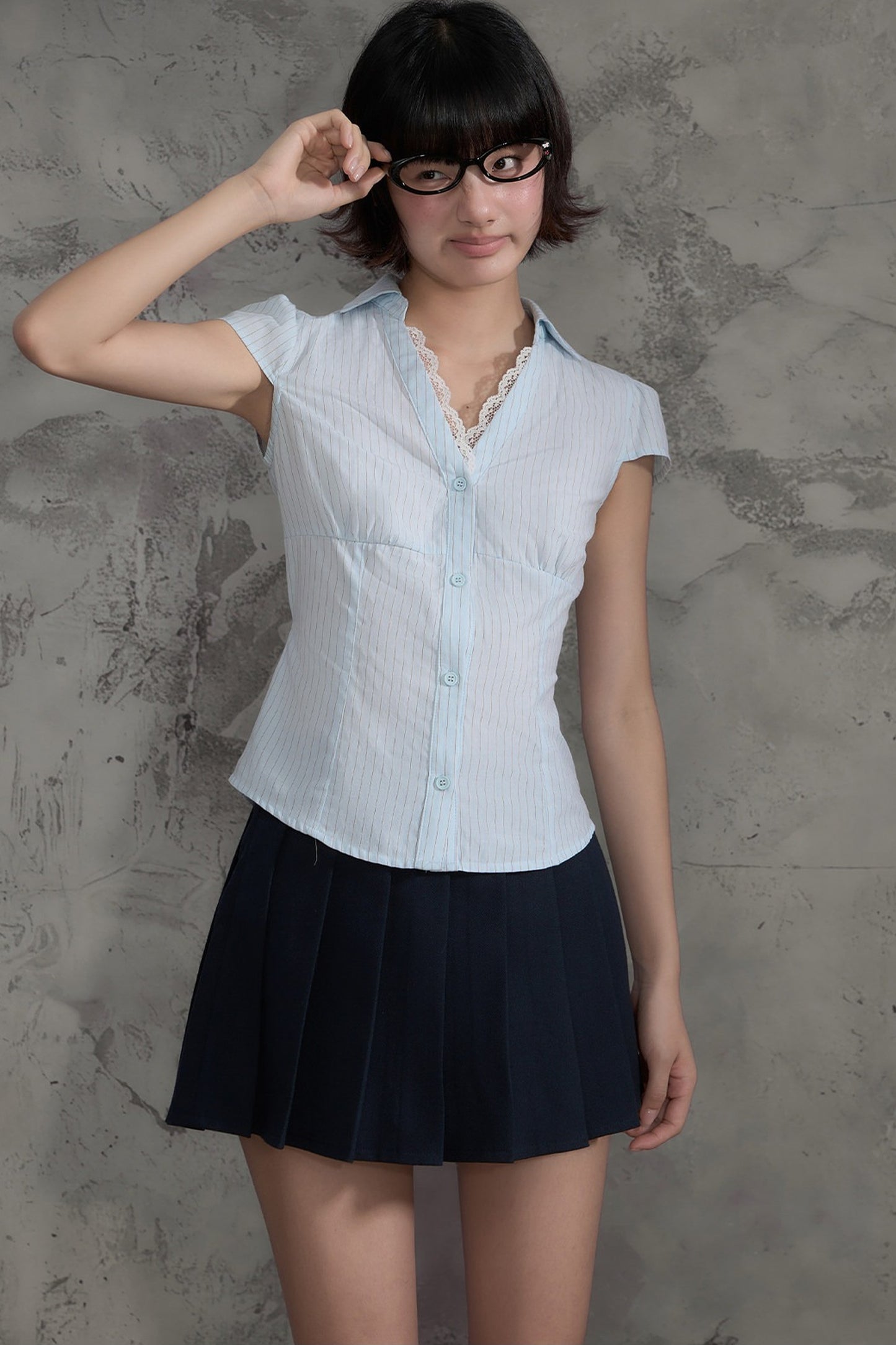 Lace Patchwork Striped Blouse