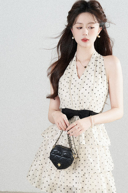Pink Polka Dot Chiffon Dress