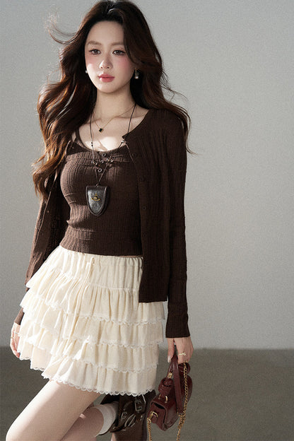 Sophisticated Knitted Cardigan Two-Piece Set