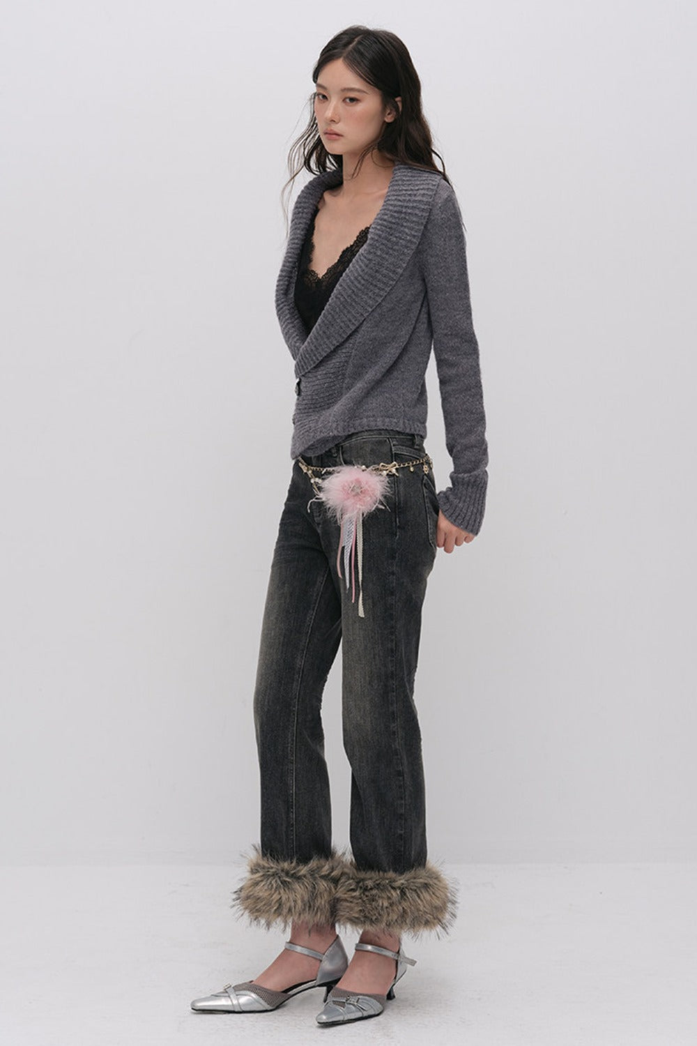 Detachable Frayed Hem Washed Flared Jeans