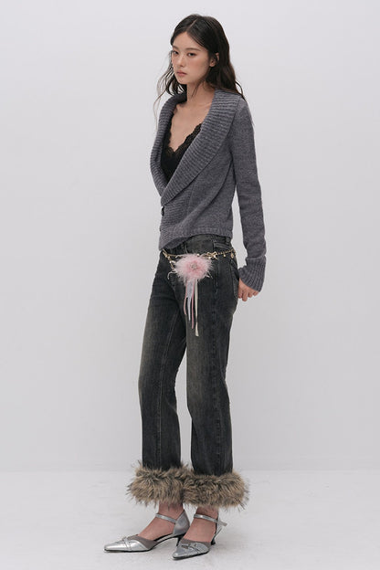Detachable Frayed Hem Washed Flared Jeans