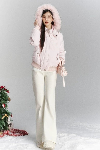 Short Hooded Down Jacket and Pants Set-Up