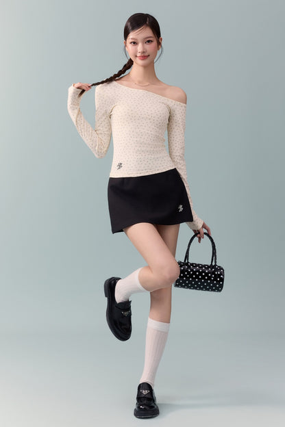 Off-Shoulder Long-Sleeve Slim T-Shirt