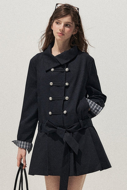 Navy Blue Napoleon Buckle Trench Coat