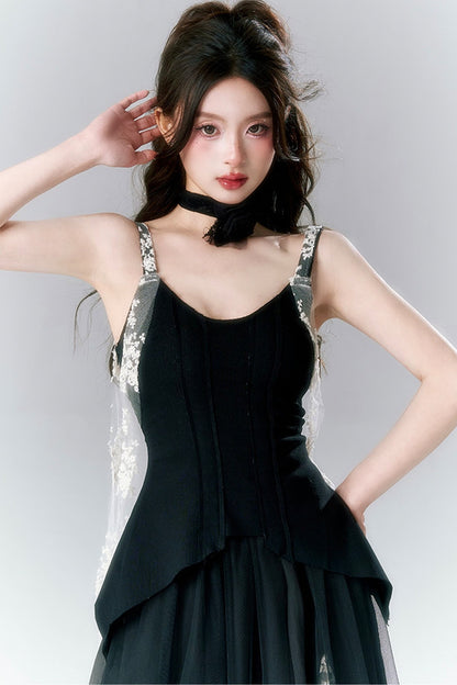 Französisches Gothic-Trägerkleid-und-Rock-Set