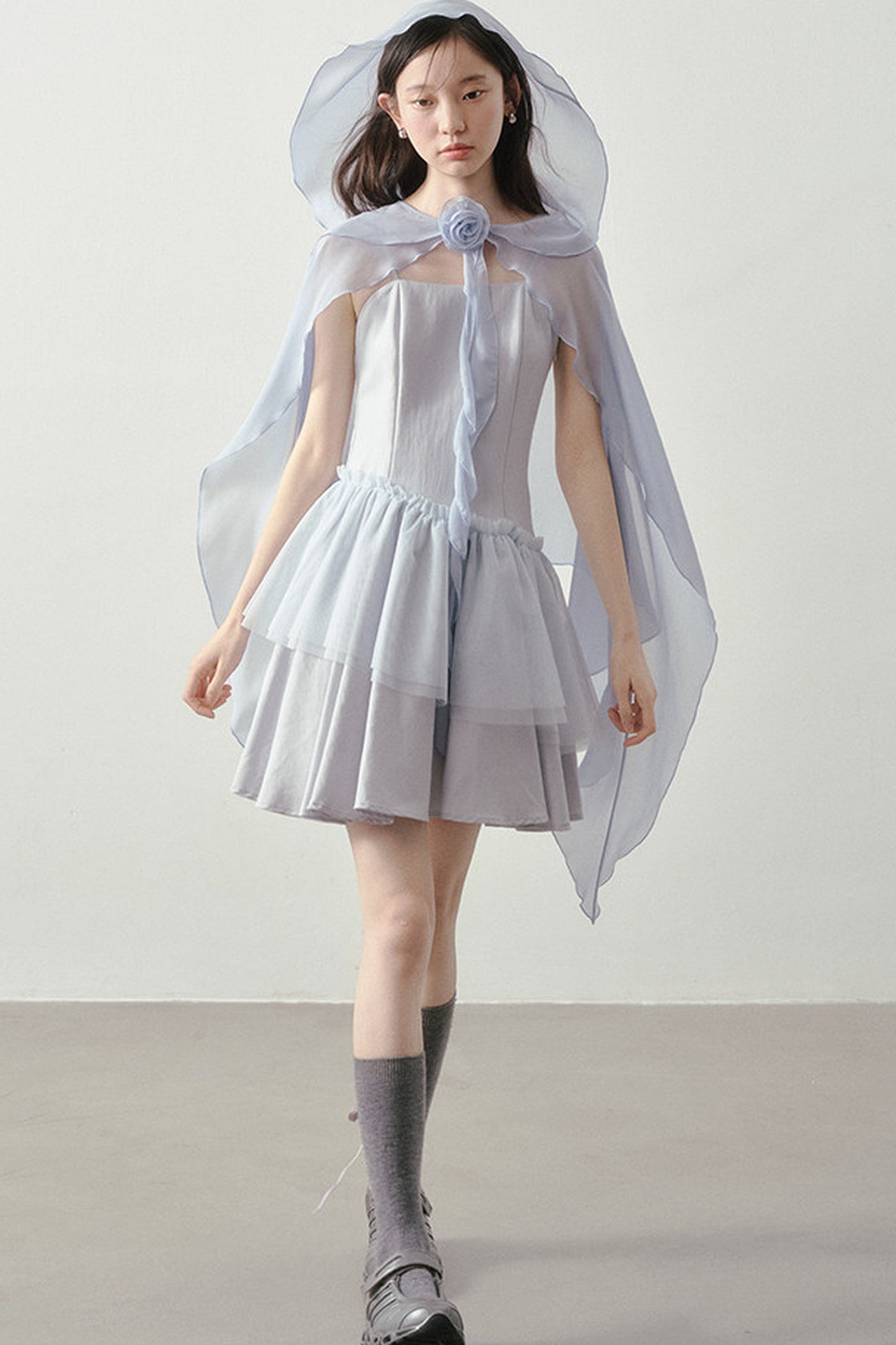 Muyu Camellia Cake Dress with Shawl Set