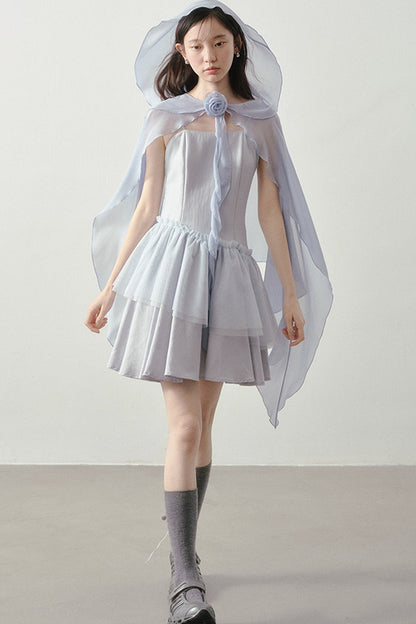 Muyu Camellia Cake Dress with Shawl Set