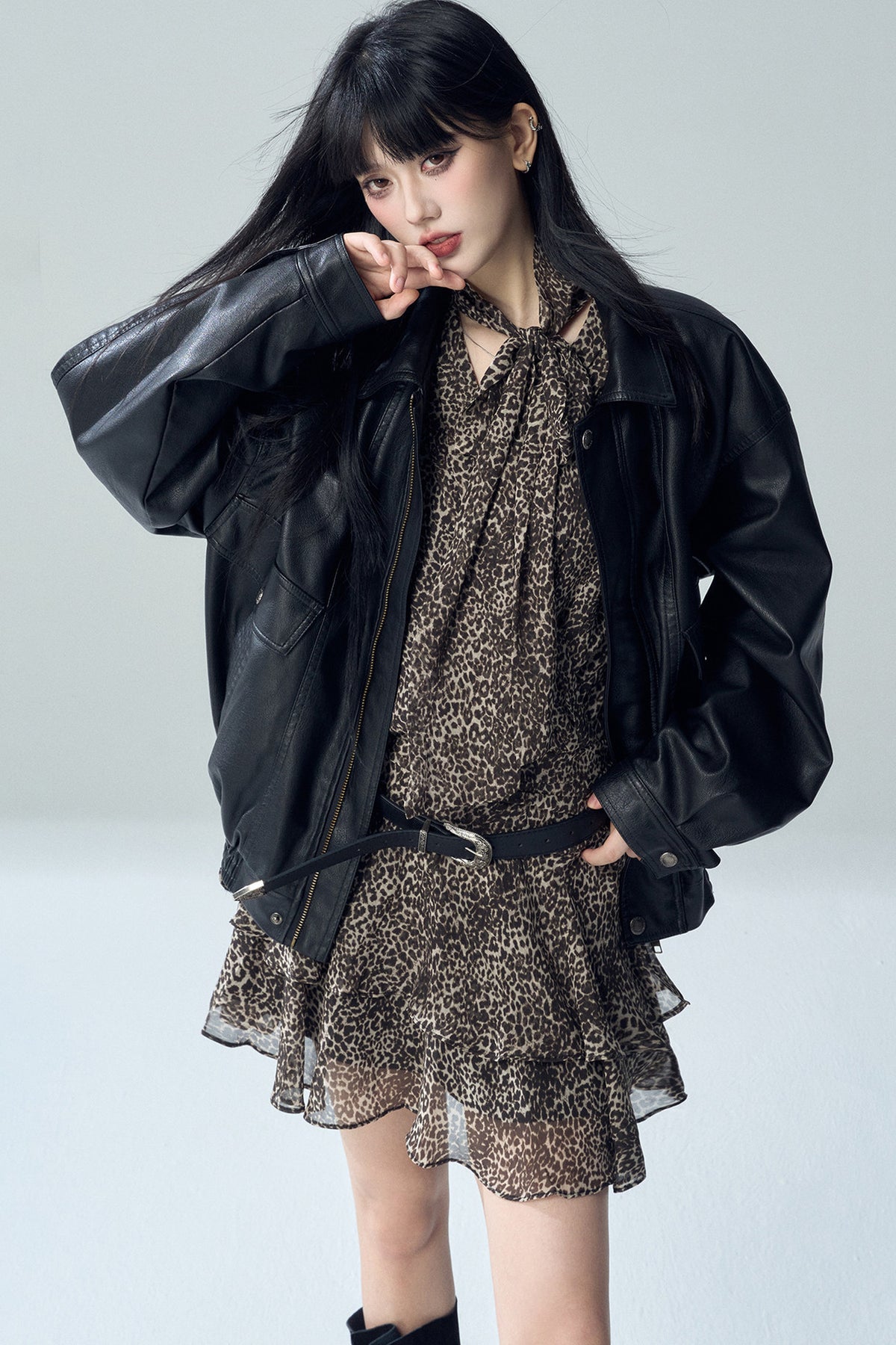 Long Sleeve Leopard Print Dress