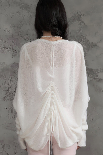 White Sheer Knit Batwing Cardigan set-Up