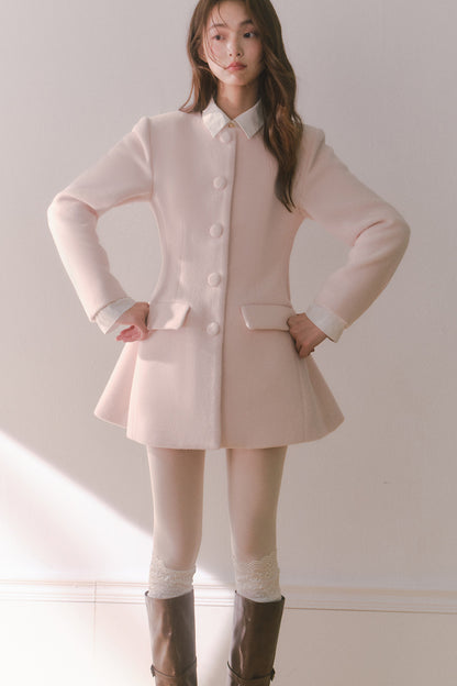 Pink Wool Shirt Collar Mid-Length Coat