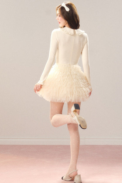Cream Princess Multi-Layered Tulle Dress