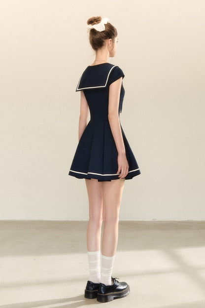 Navy Blue Sailor Collar A-Line Dress
