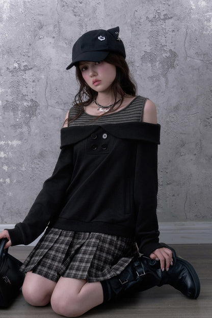 Layered-Look Pleated Sweatshirt Dress