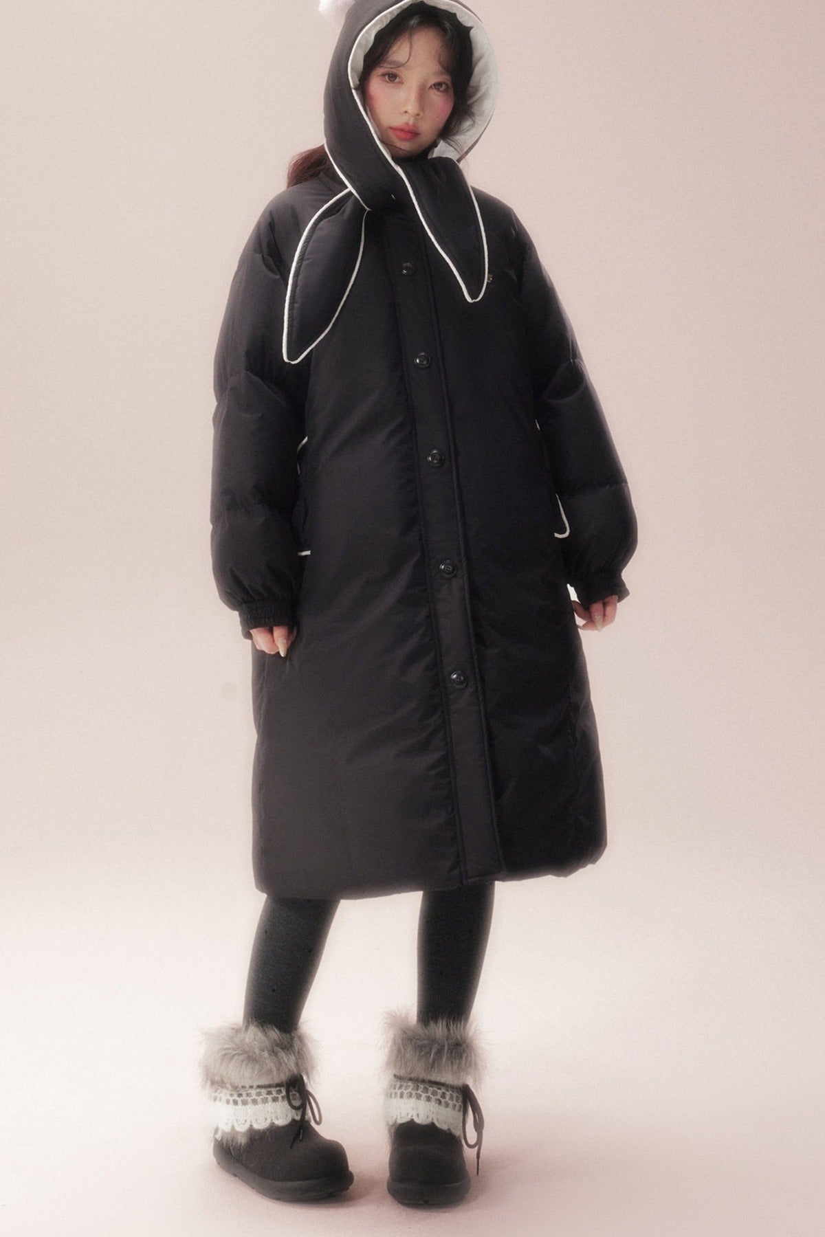 Cute Fur Ball Scarf Hat Long White Duck Down Jacket
