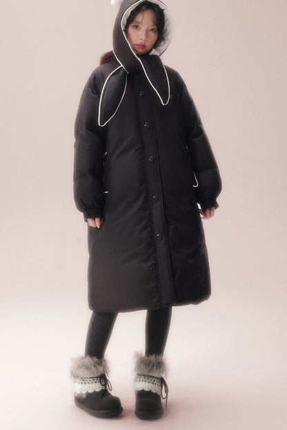 Cute Fur Ball Scarf Hat Long White Duck Down Jacket