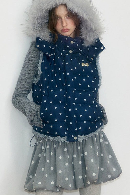 Polka Dot Hooded Down Vest