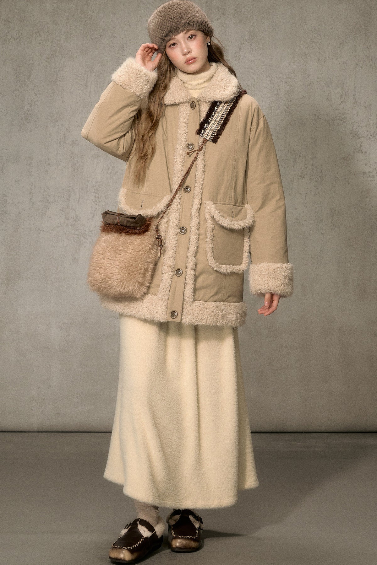 Long Plush Collar Down Jacket