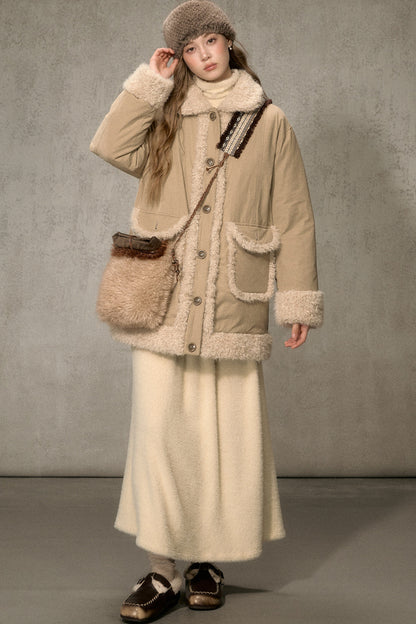 Long Plush Collar Down Jacket