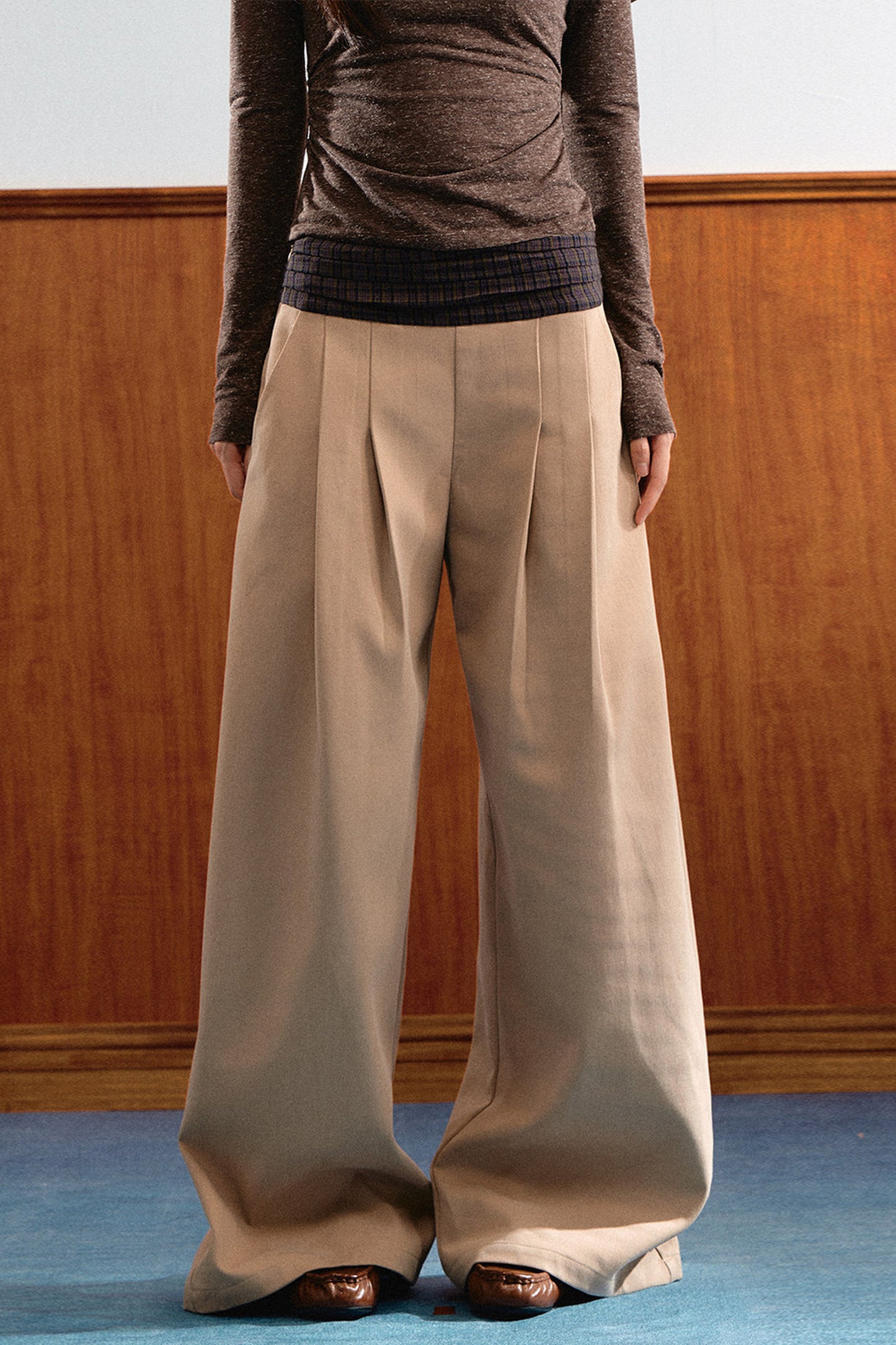 Plaid Patchwork Wide-Leg Pants