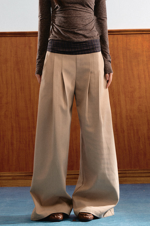 Plaid Patchwork Wide-Leg Pants